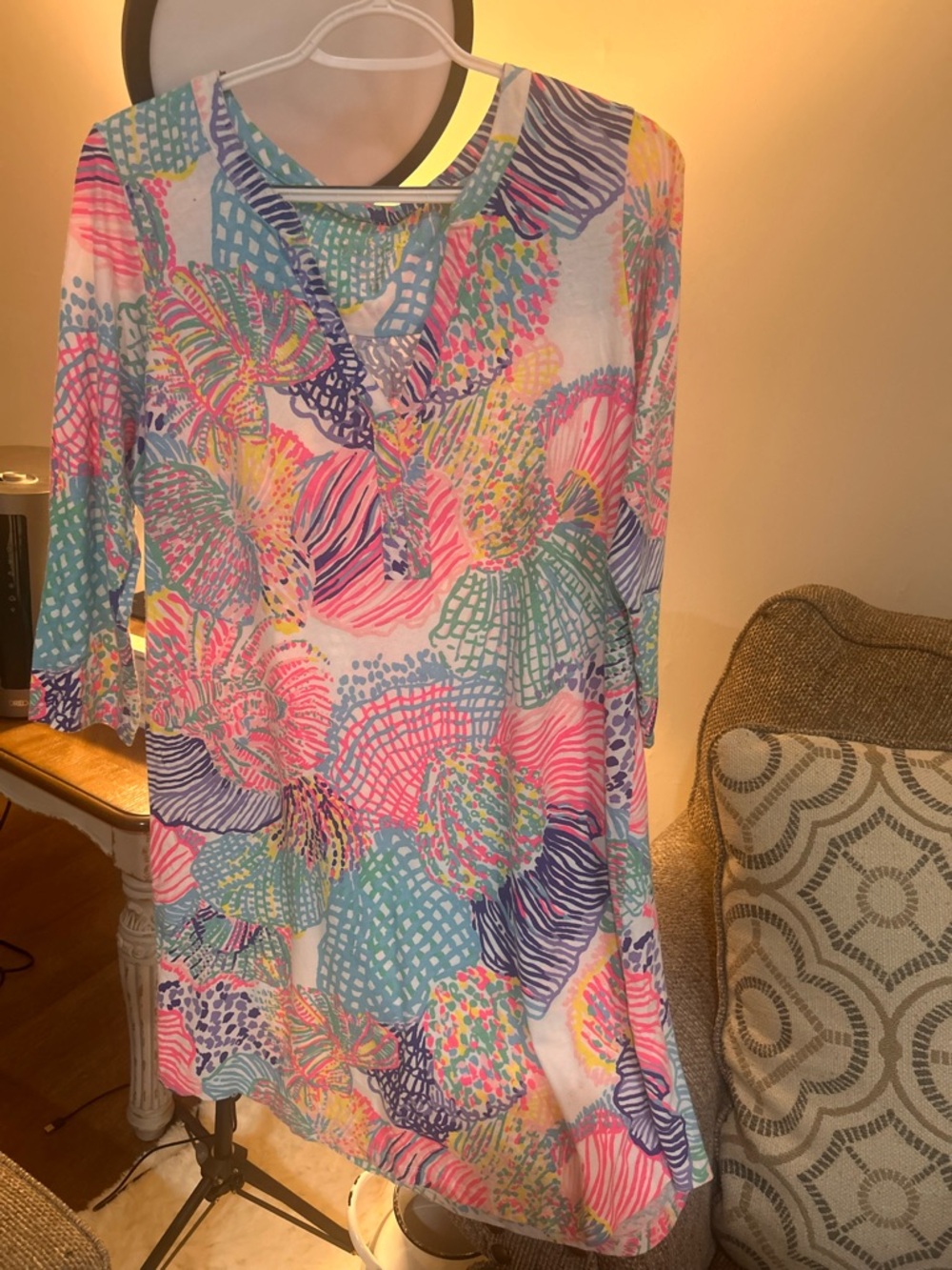 Lilly Pulitzer Pastel Shell-Print Long Sleeve Tunic Dress